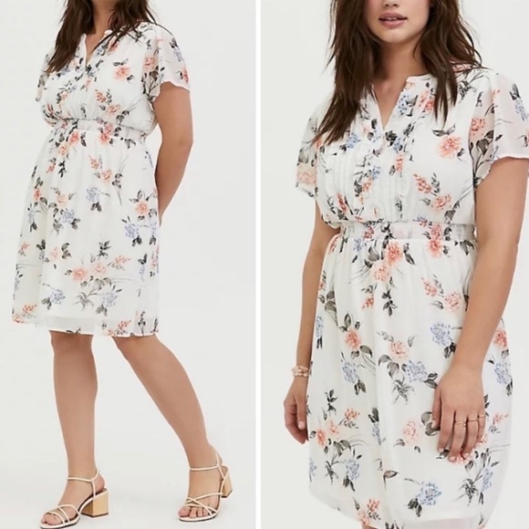 Torrid White Floral Chiffon Ruffle Button Down Skater Dress NWT Size 12 - Picture 13 of 13